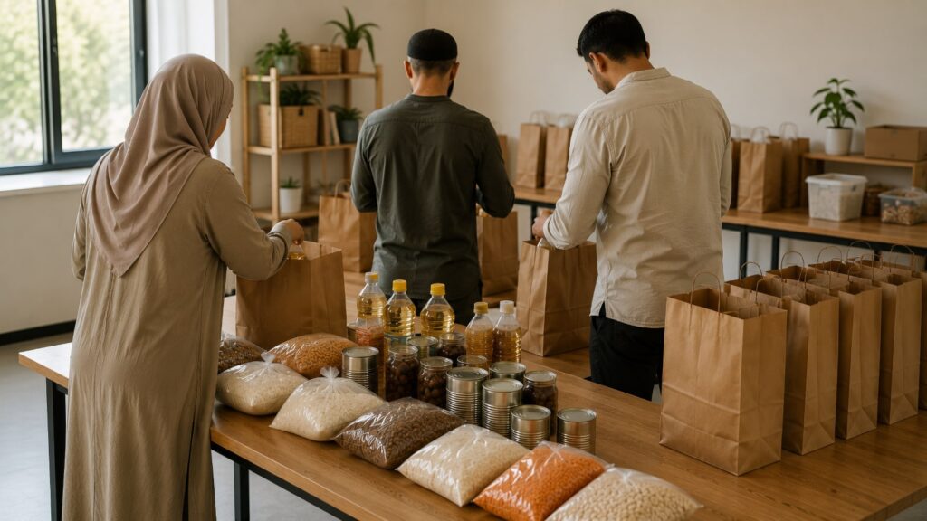 Мусульмане готовят продуктовые наборы для помощи нуждающимся семьям