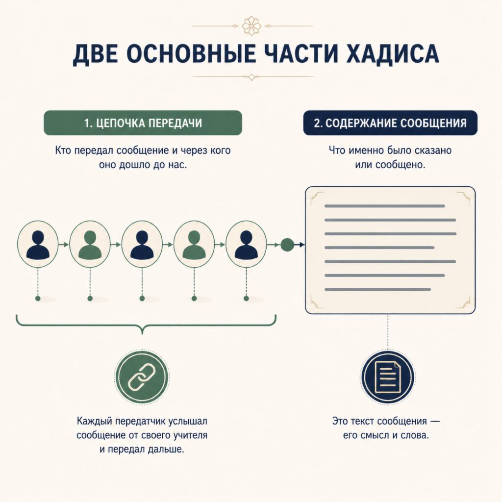 Схема строения хадиса: цепочка передатчиков и содержание сообщения
