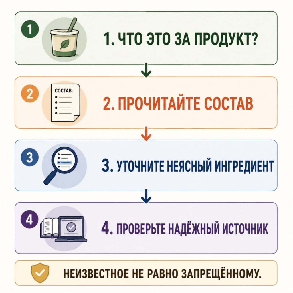 Схема проверки продукта по виду, составу и происхождению ингредиентов
