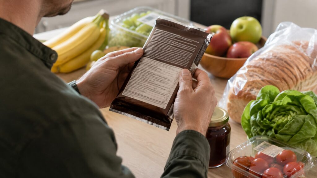 Покупатель изучает состав многокомпонентного пищевого продукта