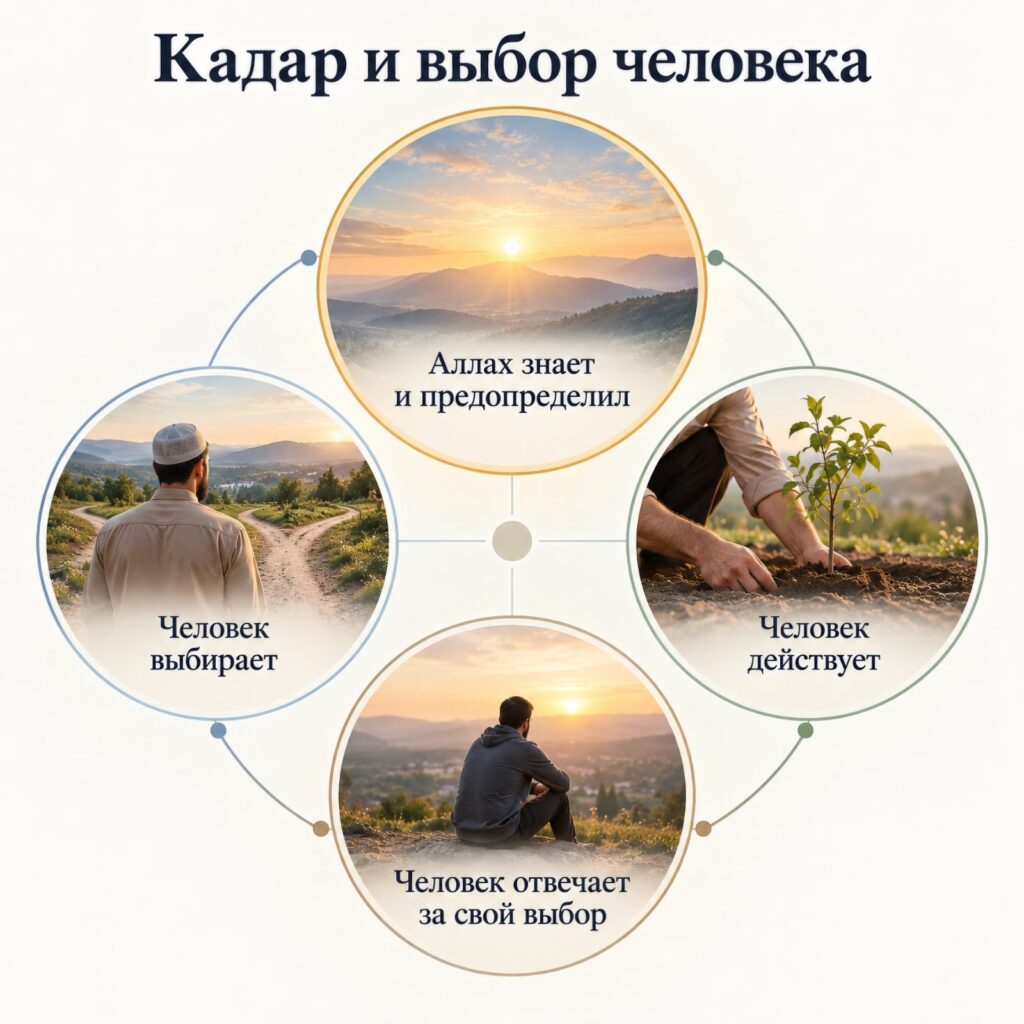 Схема связи предопределения, человеческого выбора, действия и ответственности