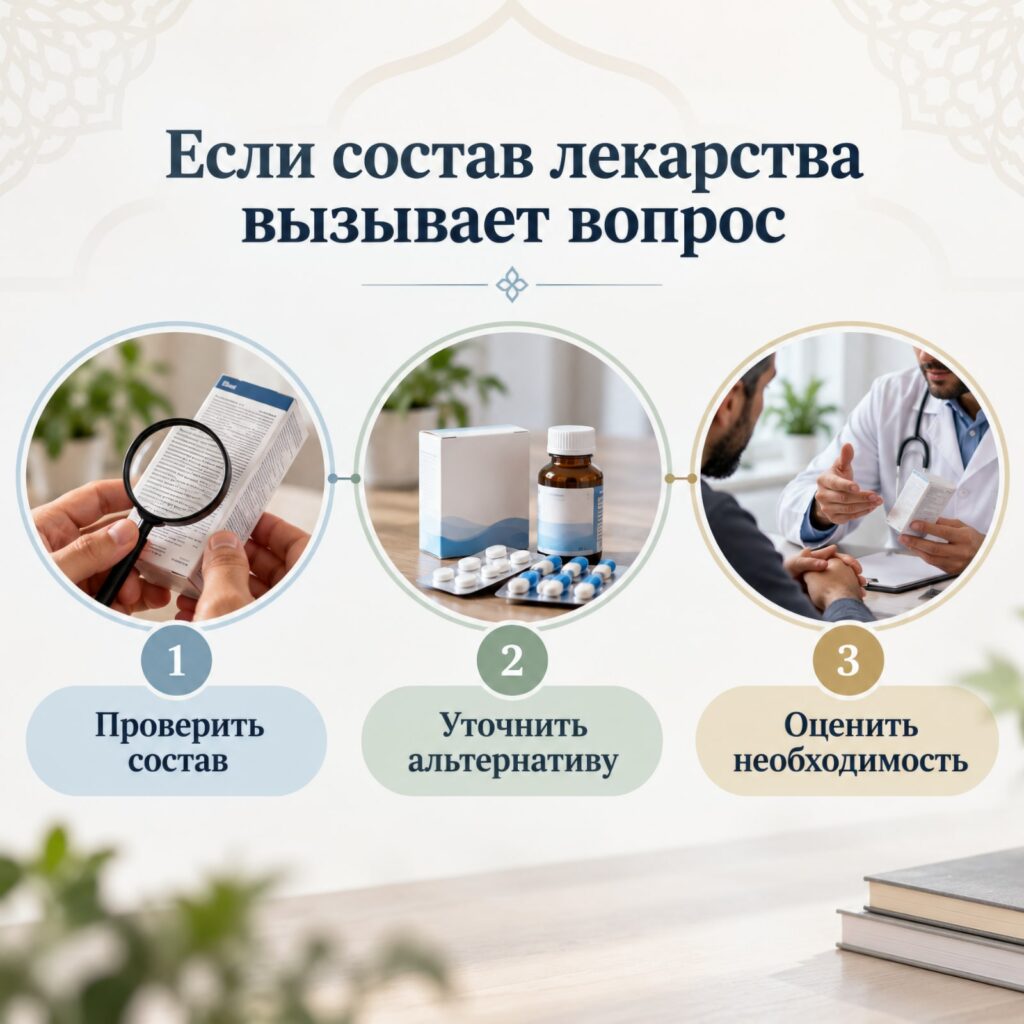 Схема проверки состава лекарства, подходящей альтернативы и медицинской необходимости